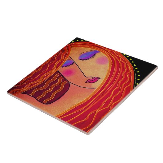 光沢のある赤毛抽象芸術デジ絵画タル タイル (側面)