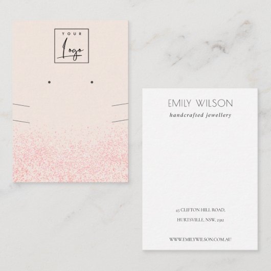 光沢のある赤面ピンクグリッターテクスチャイヤリングネックレス 名刺 (正面/裏面)