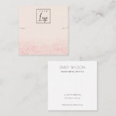 光沢のある赤面ピンクグリッターテクスチャネックレスディスプレイ スクエア名刺 (正面/裏面)