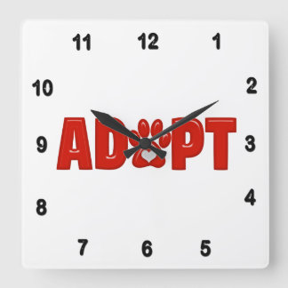 光沢のある赤ADOPT動物のポープリントと白いハート スクエア壁時計