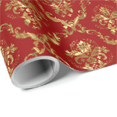 光沢のある金ゴールドがバーガンカスタムディの背景にダマスク ラッピングペーパー (ロールコーナー)