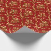 光沢のある金ゴールドがバーガンカスタムディの背景にダマスク ラッピングペーパー (角)