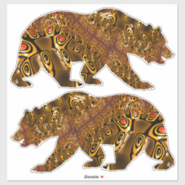 光沢のある金ゴールドとオレンジ色の斑点フラクタルベアセット シール