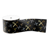 光沢のある金ゴールドとシルバーシザーパターンのヘアスタイリスト グログランリボン (リール)