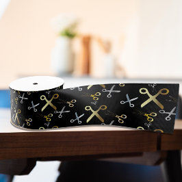 光沢のある金ゴールドとシルバーシザーパターンのヘアスタイリスト グログランリボン