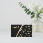 光沢のある金ゴールドとシルバーシザーパターンのヘアスタイリスト 名刺 (スタンド正面)