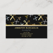 光沢のある金ゴールドとシルバーシザーパターンのヘアスタイリスト 名刺 (裏面)