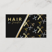 光沢のある金ゴールドとシルバーシザーパターンのヘアスタイリスト 名刺 (正面)