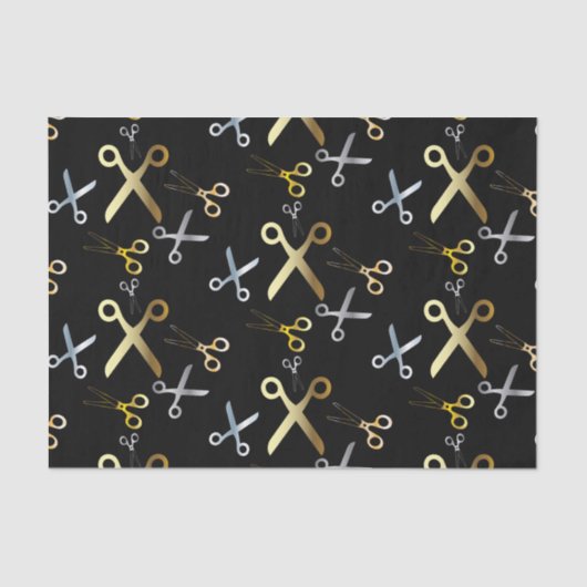 光沢のある金ゴールドとシルバーシザーパターンのヘアスタイリスト 薄葉紙 (正面)