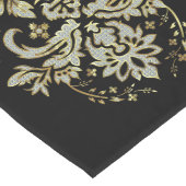 光沢のある金ゴールドとダイヤモンドグリッターフローラオーナメント ロングテーブルランナー (コーナー)