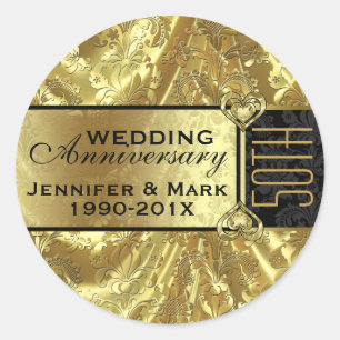 光沢のある金ゴールドと輝き50結婚周年 ラウンドシール