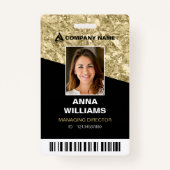 光沢のある金ゴールドと黒い従業員名ID バッジ (正面)