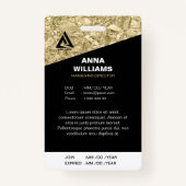 光沢のある金ゴールドと黒い従業員名ID バッジ (裏面)