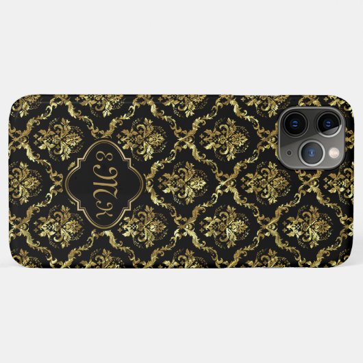 光沢のある金ゴールドの黒いダマスク Case-Mate iPhoneケース (裏面(横))