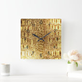 光沢のある金ゴールドアリゲーターワニのスキンウォールクロック スクエア壁時計 (ホーム)