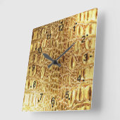 光沢のある金ゴールドアリゲーターワニのスキンウォールクロック スクエア壁時計 (傾斜)