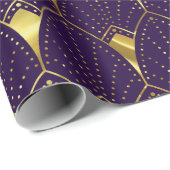 光沢のある金ゴールドアールデコパターン(深い紫) ラッピングペーパー (ロールコーナー)