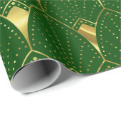 光沢のある金ゴールドアールデコパターン（緑） ラッピングペーパー (ロールコーナー)