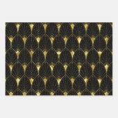 光沢のある金ゴールドアールデコパターン（黒、赤、紫） ラッピングペーパーシート (正面2)