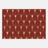 光沢のある金ゴールドアールデコパターン（黒、赤、紫） ラッピングペーパーシート (正面)