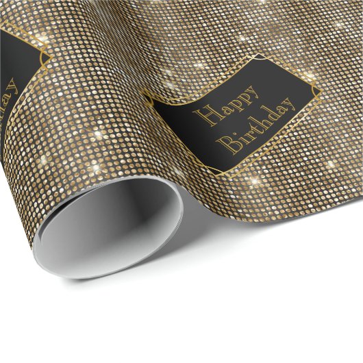 光沢のある金ゴールドオンブラックグラマラスなシークインきらめく ラッピングペーパー (ロールコーナー)