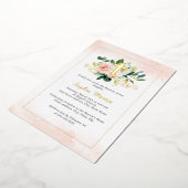 光沢のある金ゴールドクロスかわいらしフローラ洗礼 箔招待状 (回転した状態)