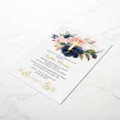 光沢のある金ゴールドクロスフローラガールピンク海軍バプテスマ 箔招待状 (回転した状態)