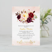 光沢のある金ゴールドクロスフローラバーガンディバプテスマ 箔招待状 (立ち正面)