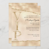 光沢のある金ゴールドグリッターグラマラスVIPパーティー 招待状 (正面/裏面)