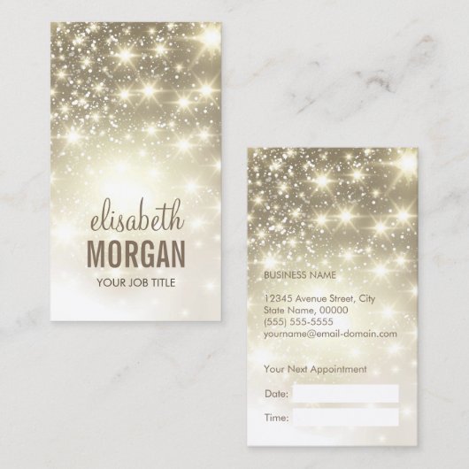 光沢のある金ゴールドグリッタースパークアポイントメントカード 予約カード (正面/裏面)