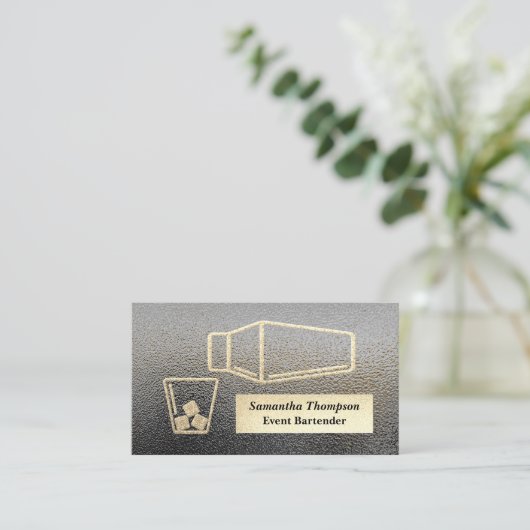 光沢のある金ゴールドグリッターバーテンダーイベント名刺 名刺 (スタンド正面)