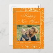 光沢のある金ゴールドグリッター新年フォトオレンジ ポストカード (正面/裏面)
