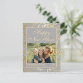 光沢のある金ゴールドグリッター新年フォトグレー ポストカード