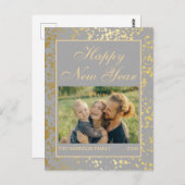 光沢のある金ゴールドグリッター新年フォトグレー ポストカード (正面/裏面)