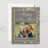 光沢のある金ゴールドグリッター新年フォトダークグレー ポストカード (正面/裏面)