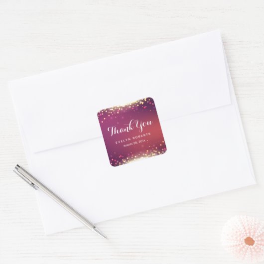 光沢のある金ゴールドグリッター輝くドットありがとう スクエアシール (封筒)