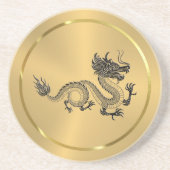 光沢のある金ゴールドステンレススチールテクスチャブラックドラゴン コースター (正面)
