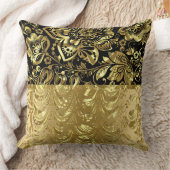 光沢のある金ゴールドダマスク黒アクセント クッション (ブランケット)