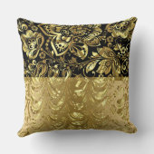 光沢のある金ゴールドダマスク黒アクセント クッション (裏面)