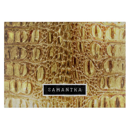 光沢のある金ゴールドデザイナーワニの皮 カッティングボード (正面)