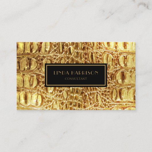 光沢のある金ゴールドデザイナーワニの皮 名刺 (正面)