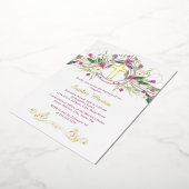 光沢のある金ゴールドフローラクロス洗礼 箔招待状 (回転した状態)