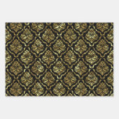 光沢のある金ゴールドフローラダマスク（黒、赤、緑） ラッピングペーパーシート (正面)