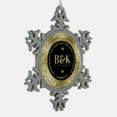 光沢のある金ゴールドフローラフレーム結婚5周年記念 スノーフレークピューターオーナメント (左)