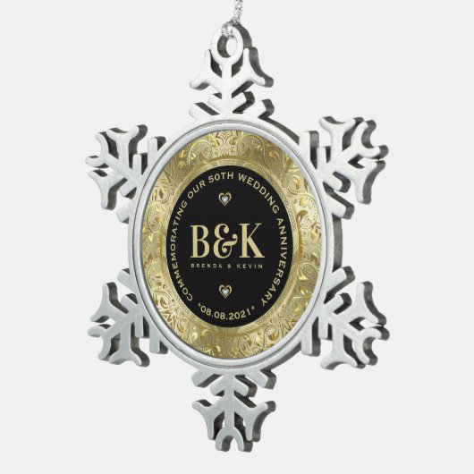 光沢のある金ゴールドフローラフレーム結婚5周年記念 スノーフレークピューターオーナメント