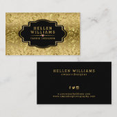 光沢のある金ゴールドホイルのダマスクパターン 名刺 (正面/裏面)