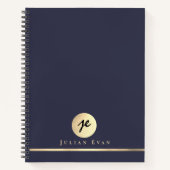 光沢のある金ゴールドモノグラムネイビーブルーエグゼクティブスパイラル ノートブック (正面)