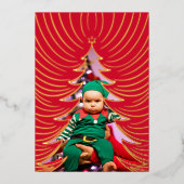 光沢のある金ゴールド抽象芸術ツリー写真クリスマスフォイルホリ 箔シーズンカード (正面)