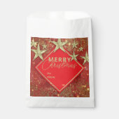光沢のある金ゴールド星とライトレッドグリッタークリスマス フェイバーバッグ (正面)