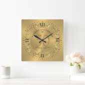 光沢のある金ゴールド渦巻き円枠結婚50番目 スクエア壁時計 (ホーム)